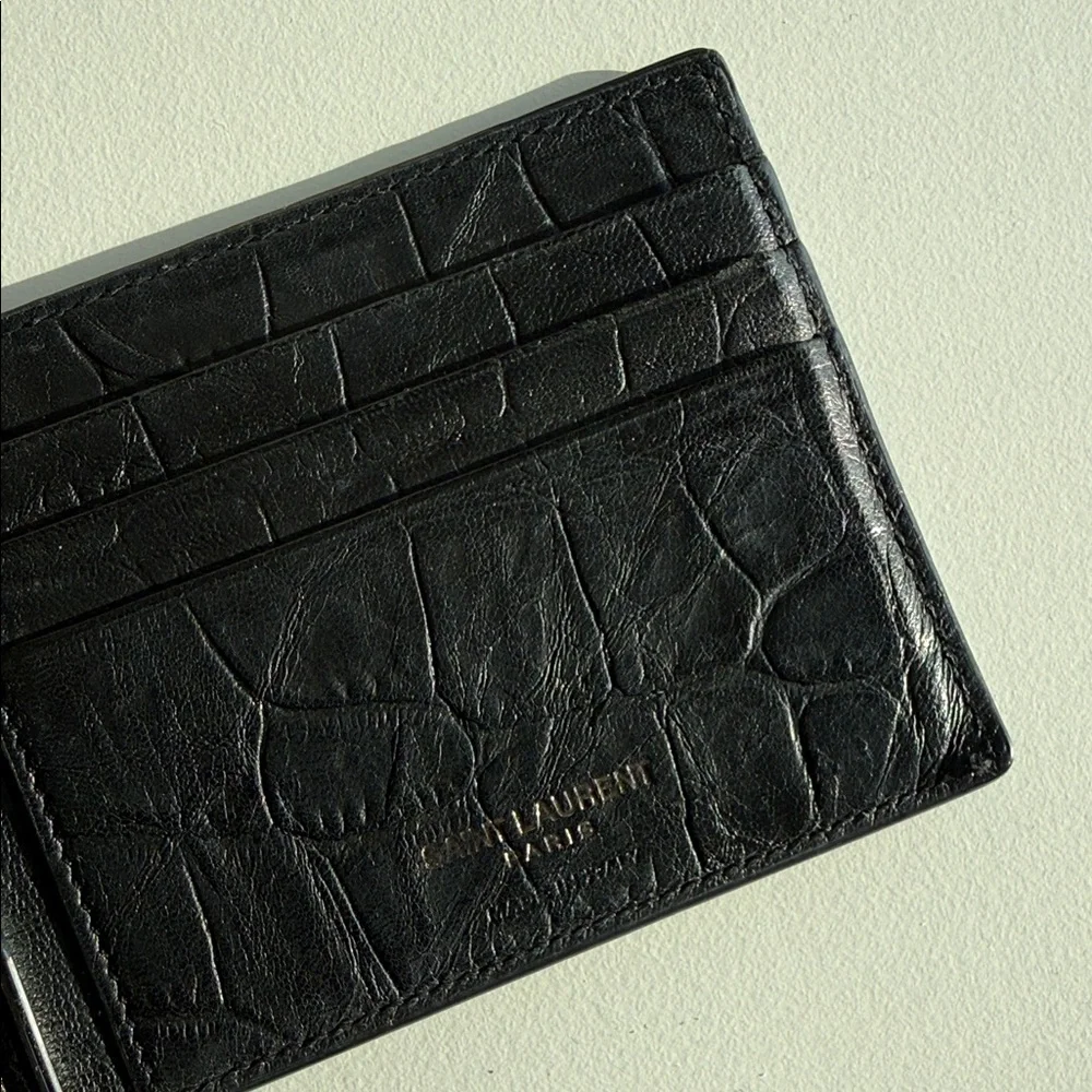 Yves Saint Laurent Croc-Embossed Black Money Clip